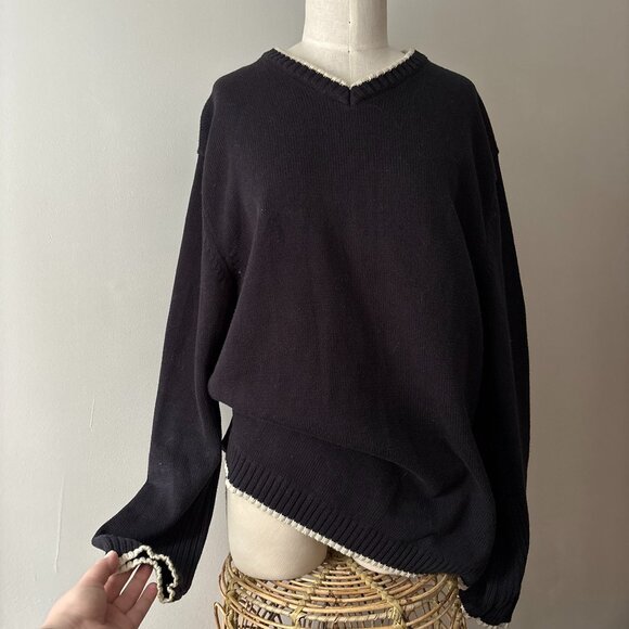 nevada Other - Y2K Cotton Blue Nevada Sweater | Vintage Preppy Ribbed V-neck Knit